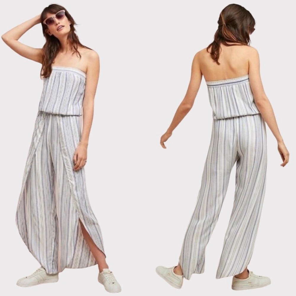 Anthropologie (Samantha Dru) Jumpsuit in Blue & White Stripe, Size Medium